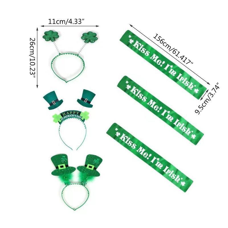 Saint Patricks Day Costume Accessories Set Green Shamrock Clover Headband Sash