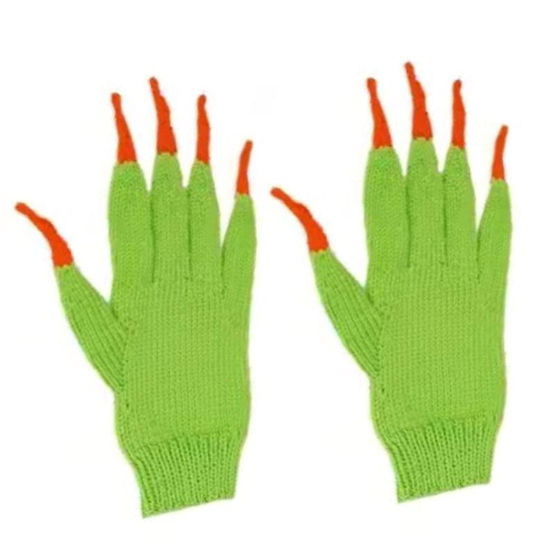 Stretchy Knitted Gloves Full Finger Gloves Creative Green Gloves for Riding