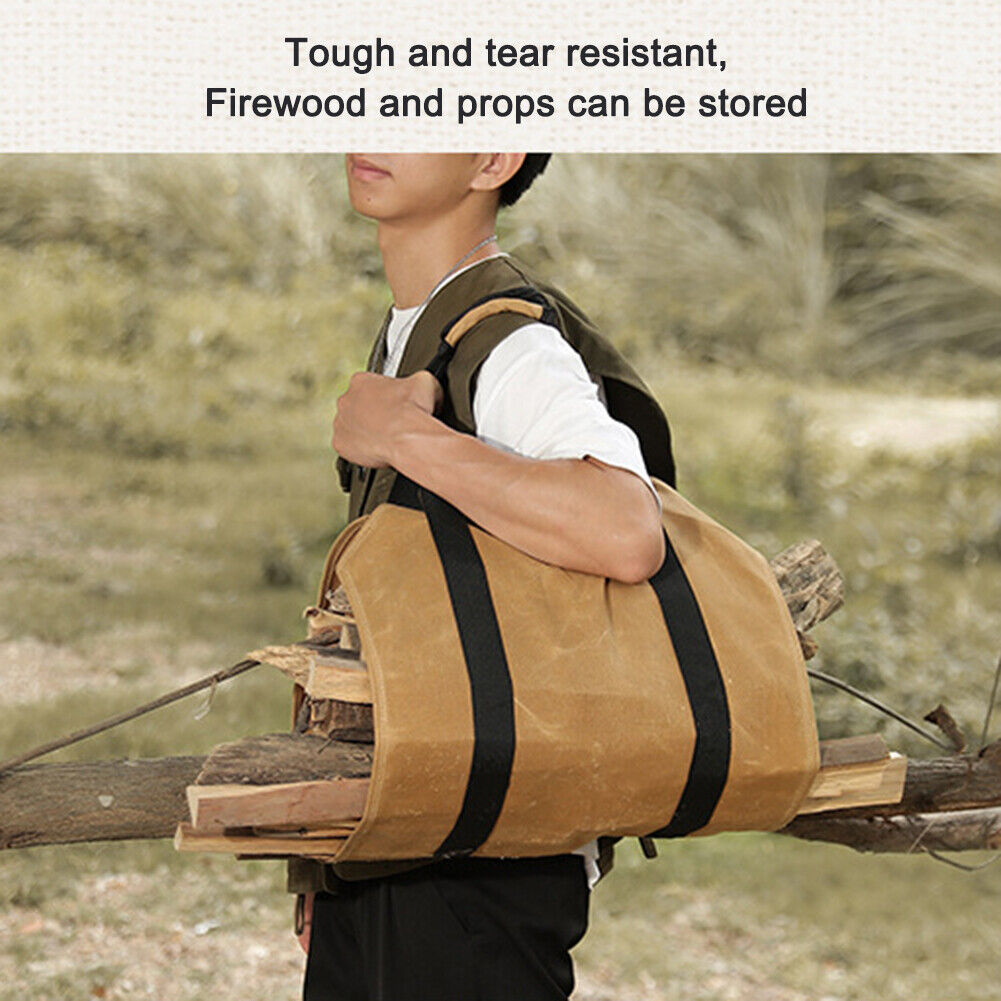 Firewood Storage Bag Wax Canvas Portable Outdoor Camp Logging Carrier Pouch