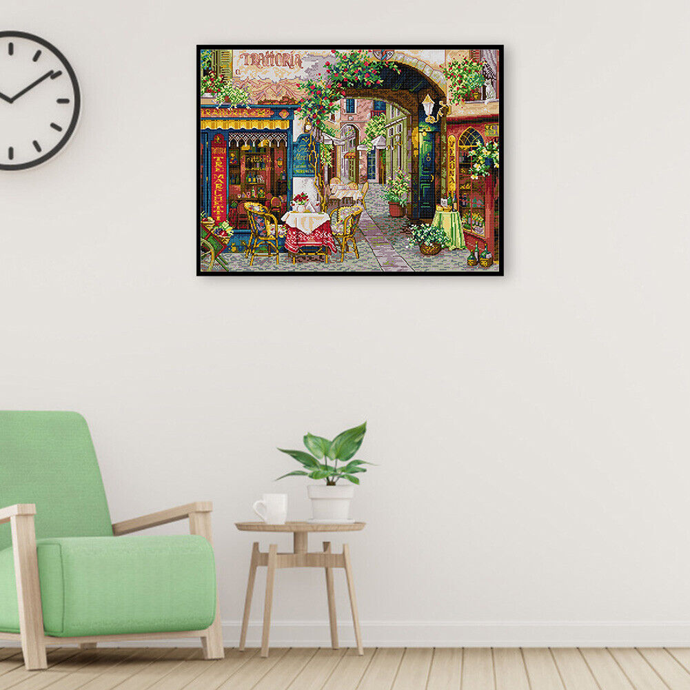Stamped Full Embroidery 11CT DIY Verona Cafe Cross Stitch Canvas Kit Craft