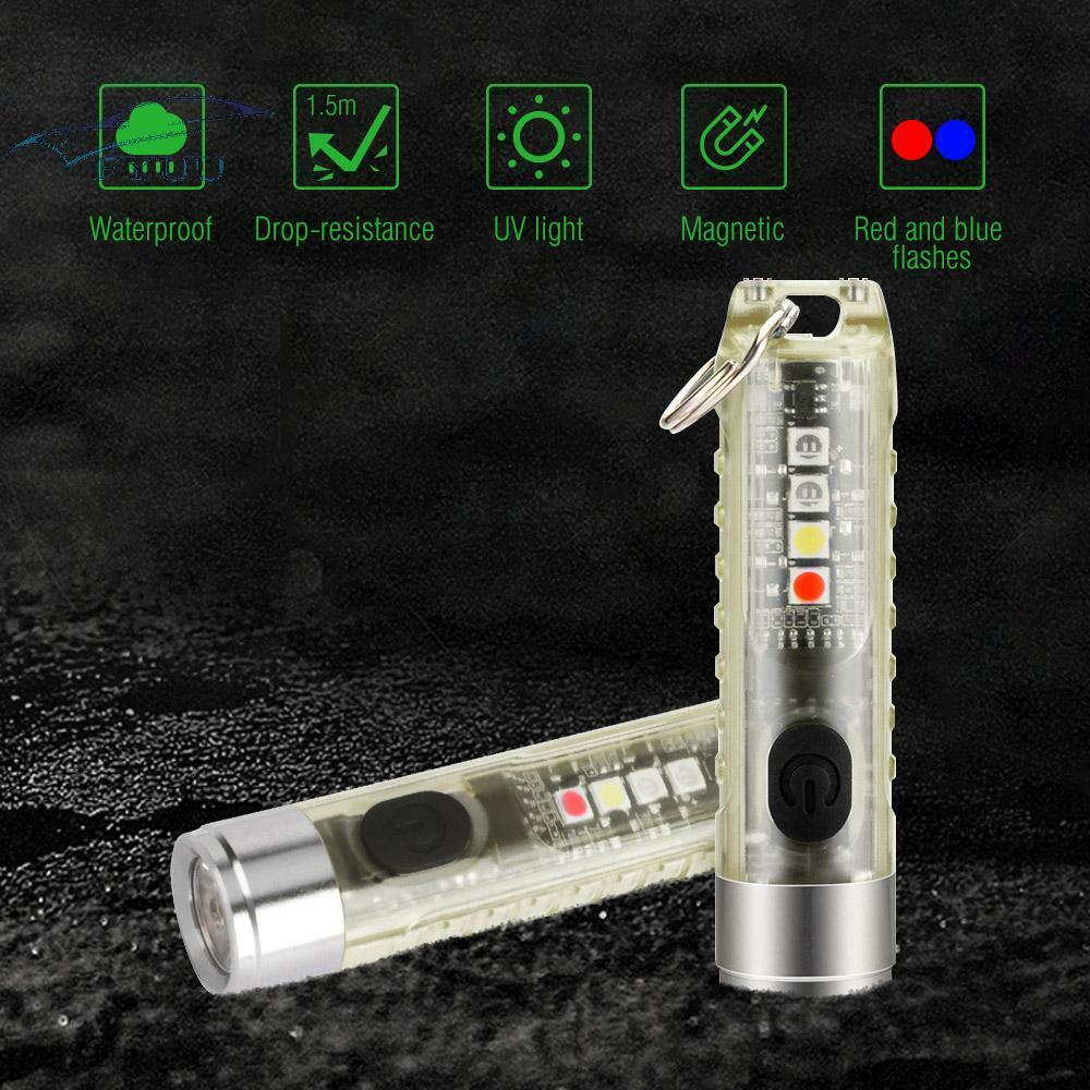 1x 300mAh 6.05×1.56cm Mini LED Waterproof Flashlight 10 Light Mode Keychain Ring