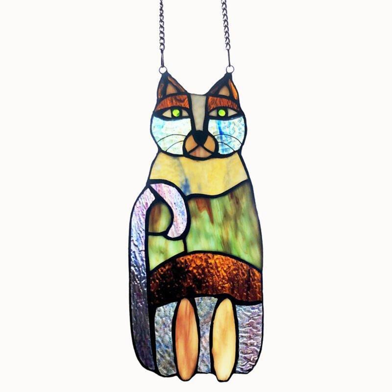 Hanging Decoration Glass Sun Catcher Kitten Painted Cartoon Ornament Pendants
