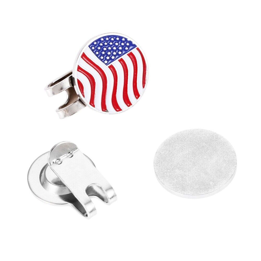 Portable USA Flag Metal Golf Ball Marker Magnetic Hat Clip Accessory Golfer Gift