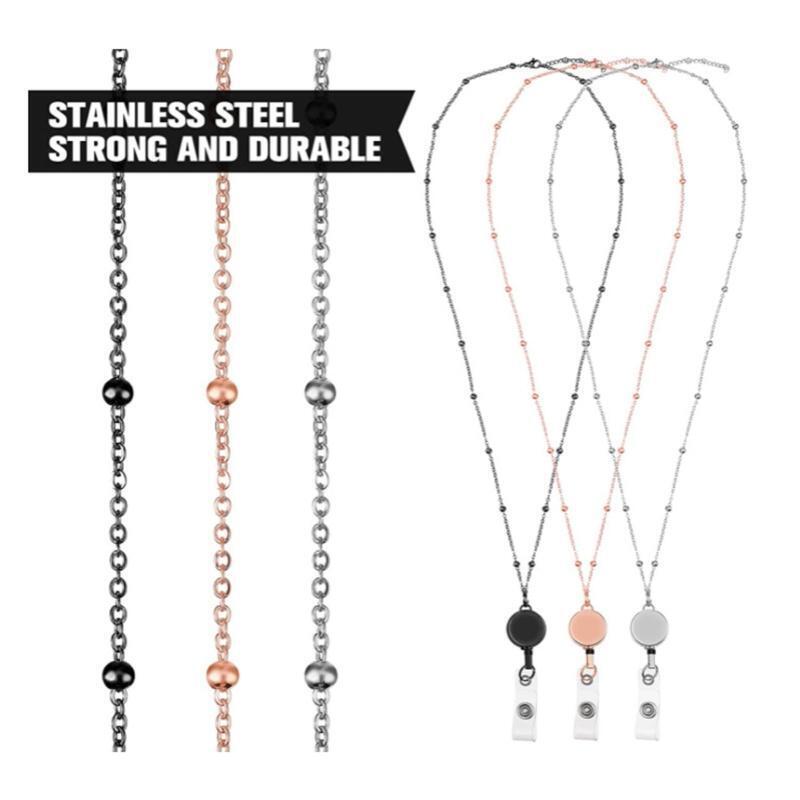 Badge Lanyard with Id Holder Alloy Badge Necklace Retractable Reel Clip Chain
