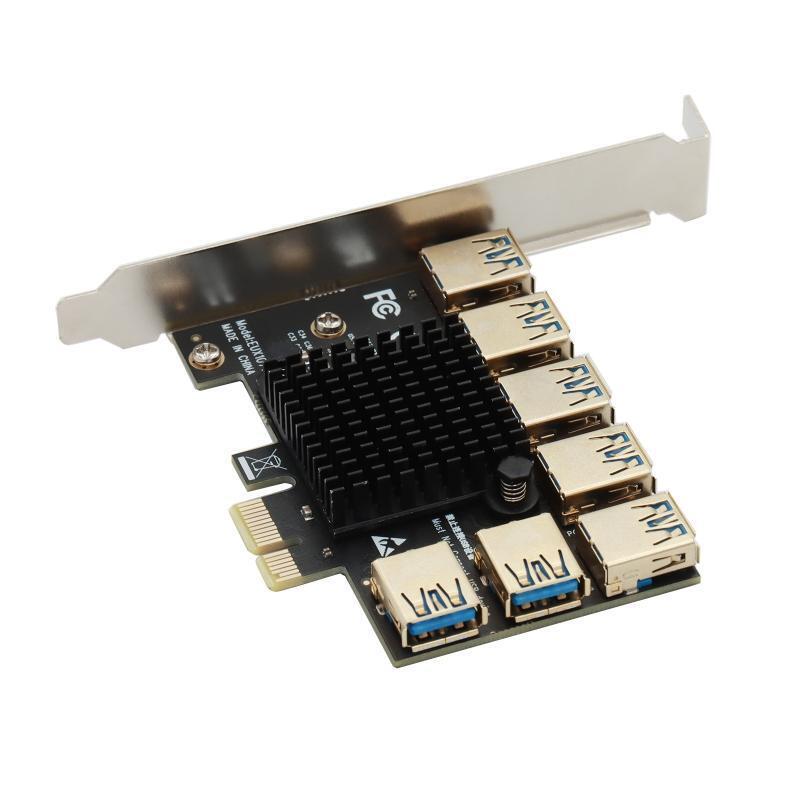 PCIe Adapter 1x to 16x Mining Riser Card 1 to 7 USB 3.0 Multiplier for BTC Miner