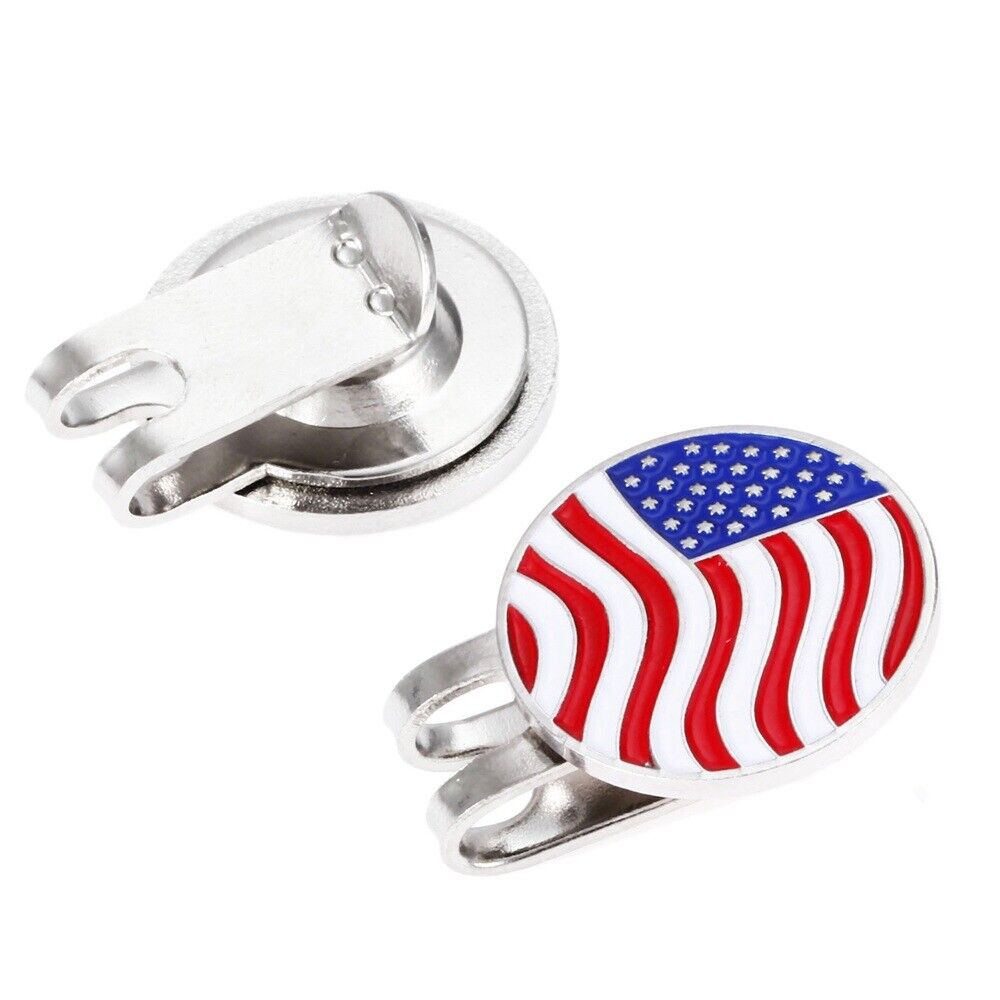 Portable USA Flag Metal Golf Ball Marker Magnetic Hat Clip Accessory Golfer Gift
