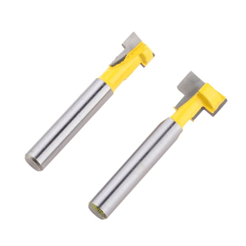 2Pcs 1/4" T-Slot Straight Router Bit Set Mortise/Template Wood Track Cutter Tool