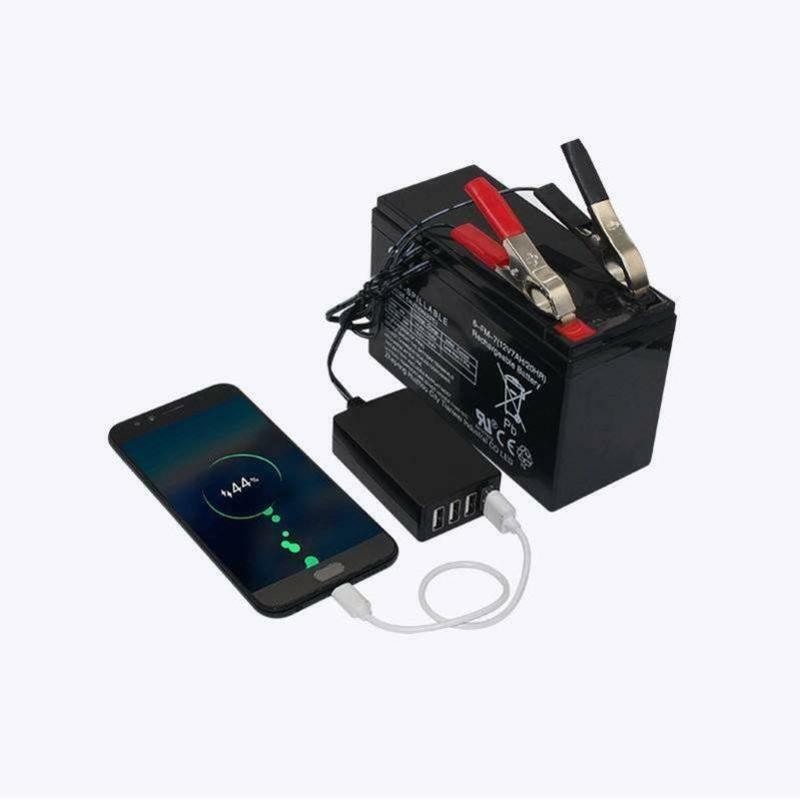 4USB Port Power Adapter 12V 24V to 5V 8A with Battery Clip for Charging Phone
