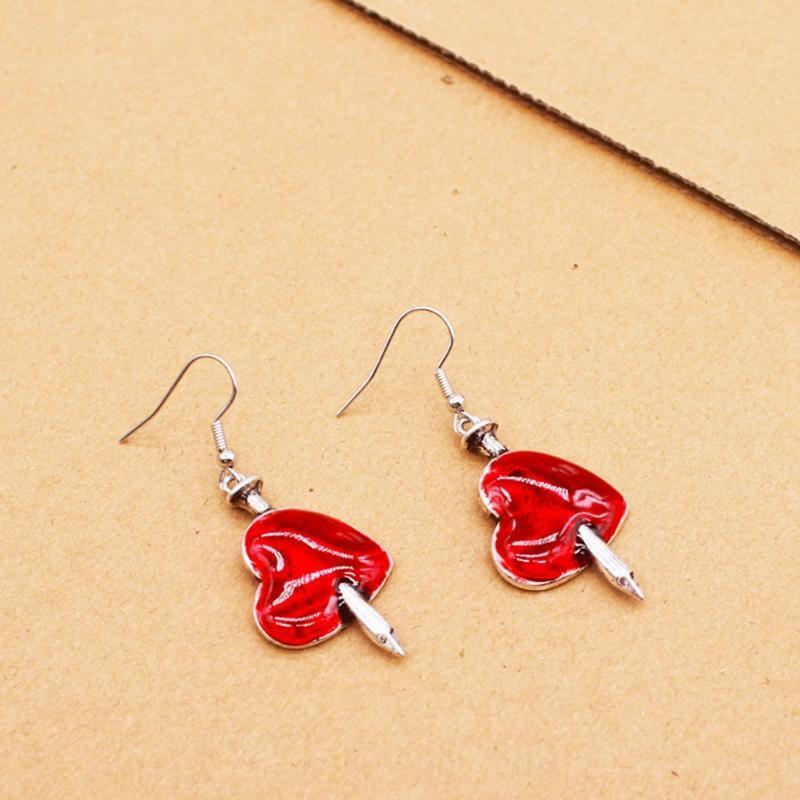Red Dripping Oil My Heart is Hurt Heart-shaped Weird Earrings Halloween Party