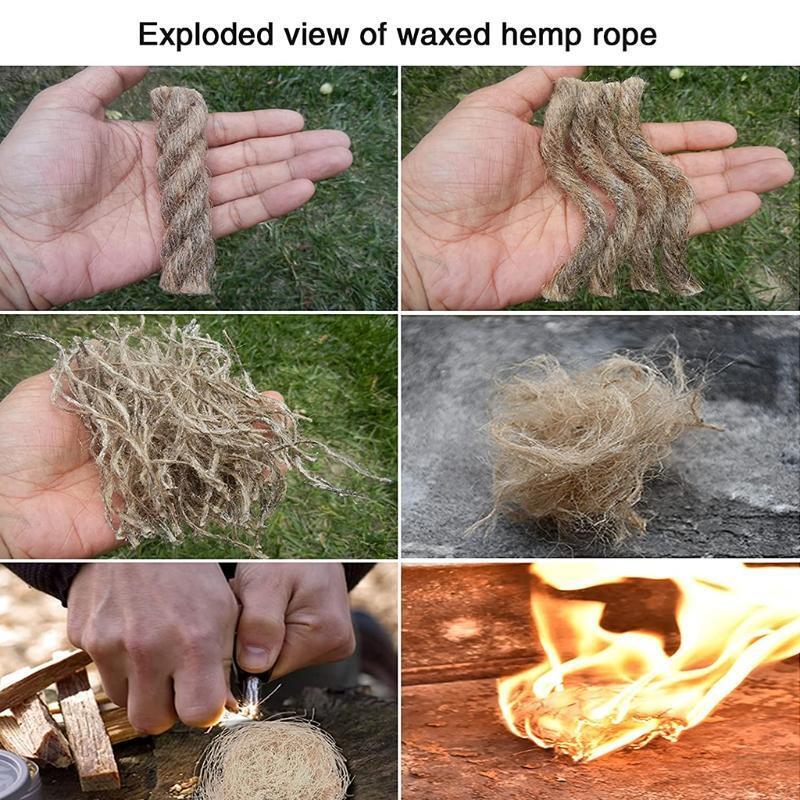 4pcs Outdoor Camping Hunting Survival Waterproof Tinder Waxed Hemp Rope 80g