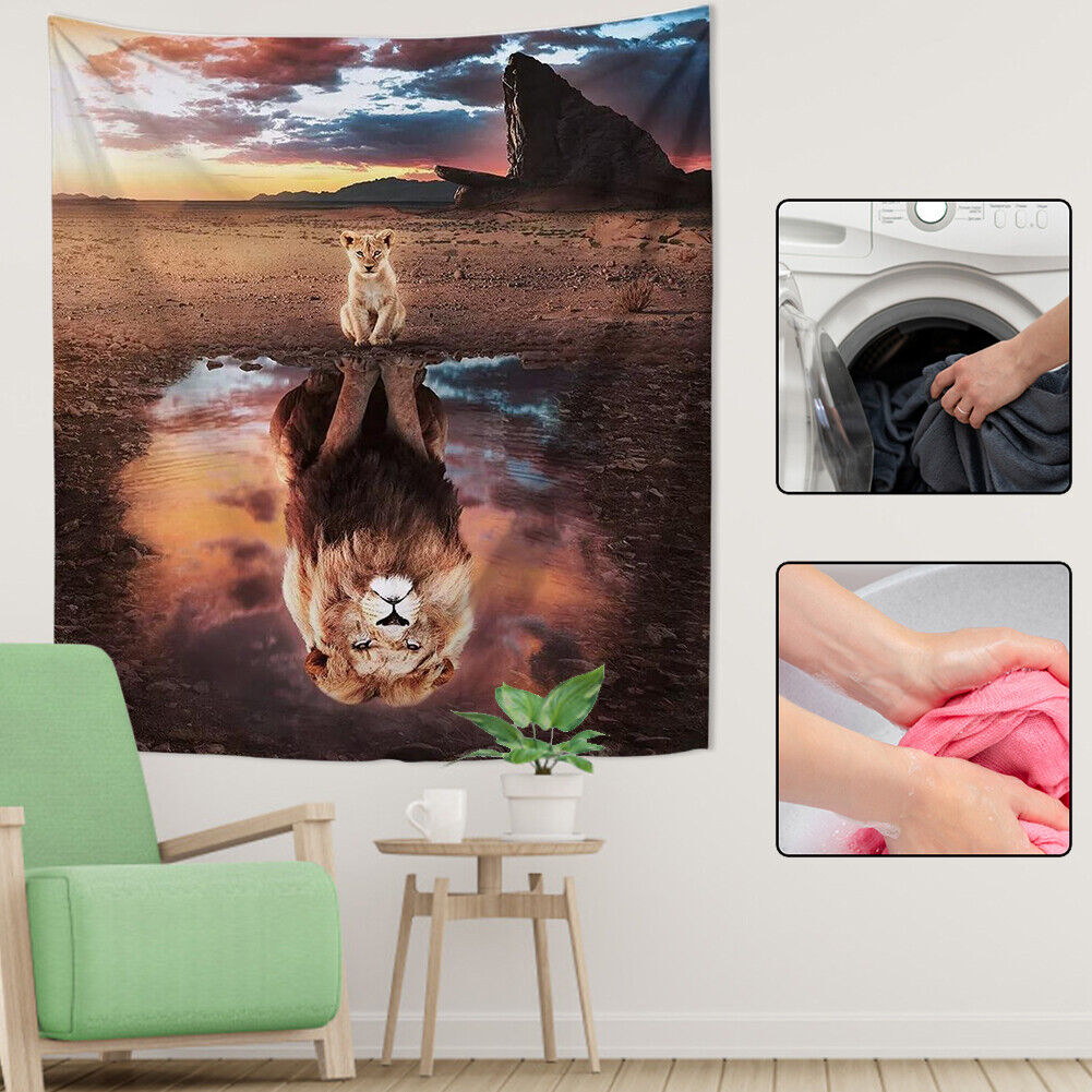 Lion Reflection Tapestry Hanging Carpet Dorm Decor Wall Blanket (145x200cm)
