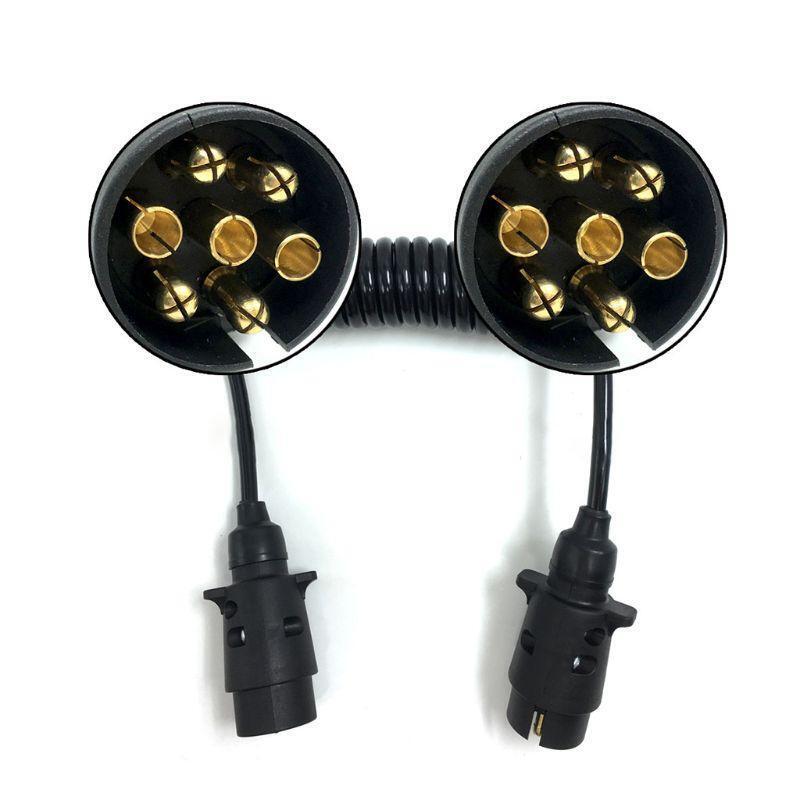 7 Way Flat Trailer Extension Coiled Cable Universal 7Pin Trailer Connector Cable