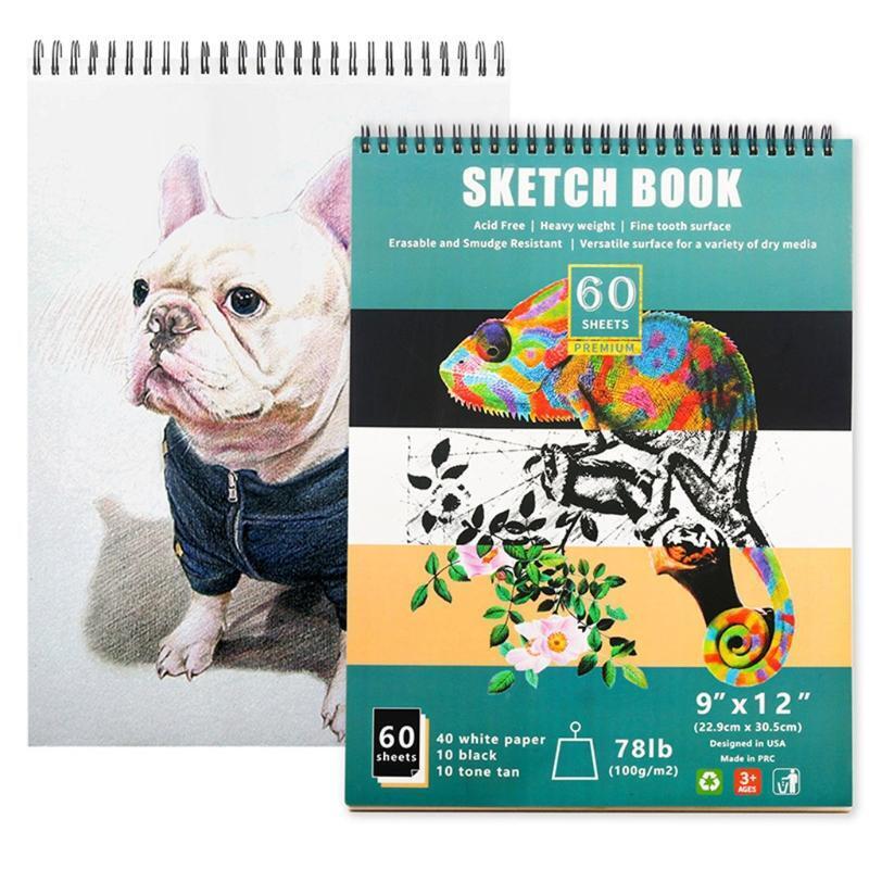 60 Sheets Sketch Pad Hardcover Sketchbook Hardcover with Three Colors of Paper