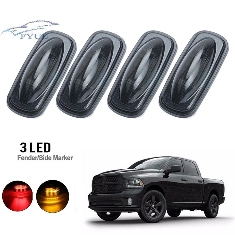 4 x Smoked Lens Amber+Red LED Fender Side Marker Light For 2003-08 Ram 2500 3500