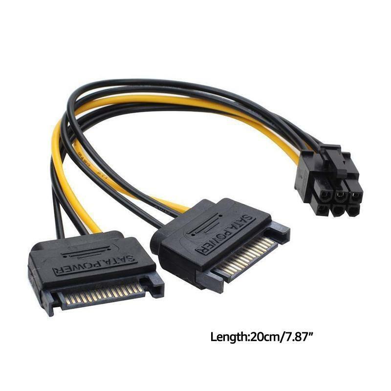 Sata Dual 15p Male Splitter to PCIE 6p Converter Reverse Power Supply Line 20cm