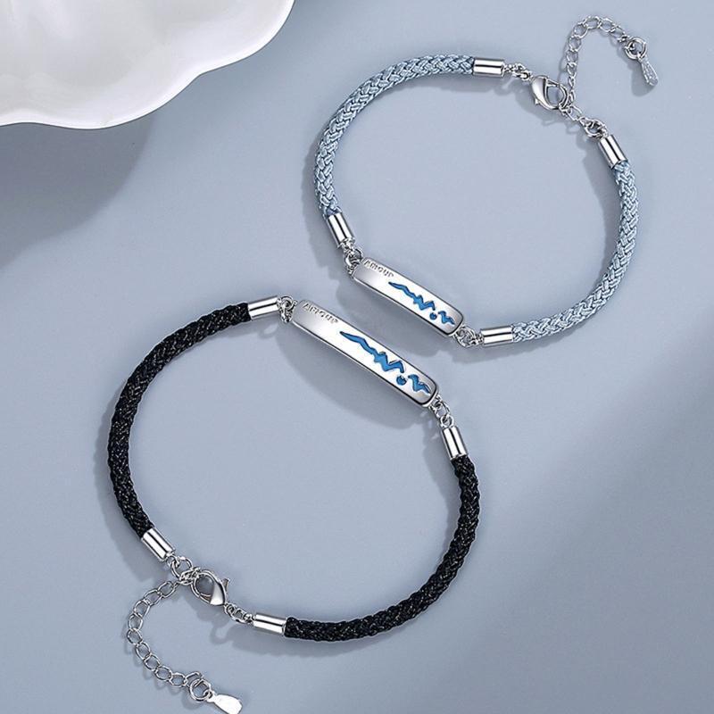 2 Pcs Alloy Couple Bracelets Temperature Change Color Mood Matching Bracelet Set