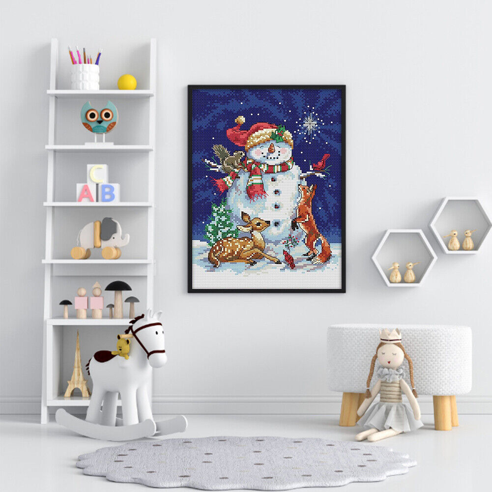 Midnight Snowman Full Cross Stitch 11CT Counted DIY Needlework Home Decor