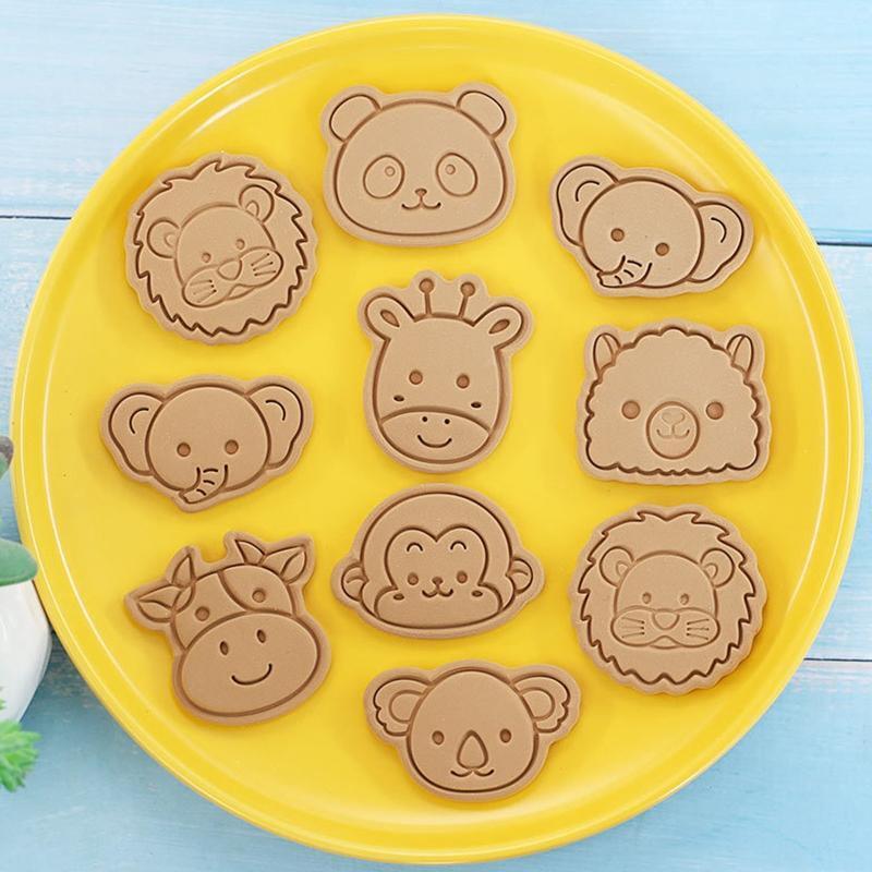 8 Pcs Lion Panda Shape Cookie Cutters and Stamper Cartoon Bakeware Tools