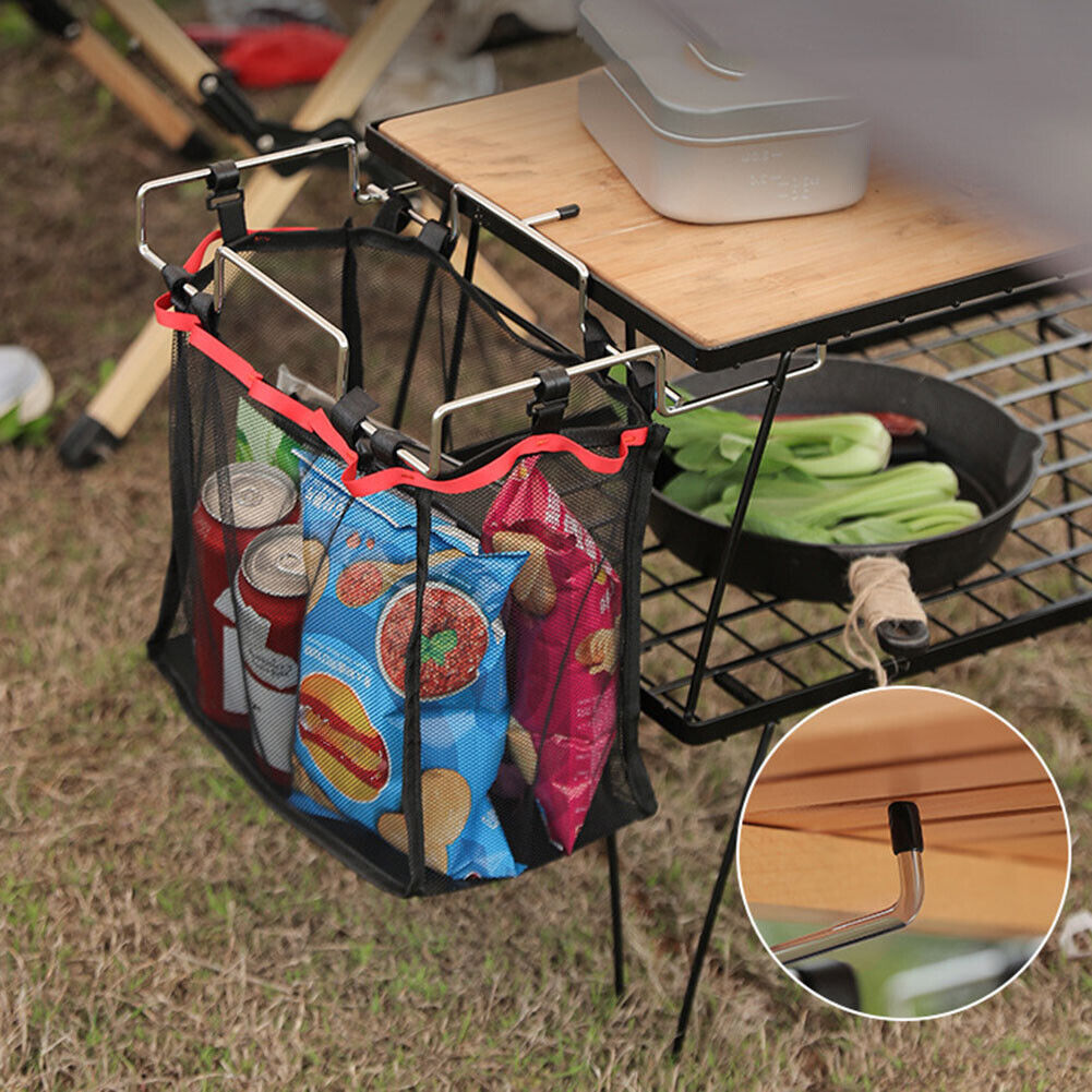 Outdoor Camping Foldable Table Storage Net Bag Picnic BBQ Hanging Shelves