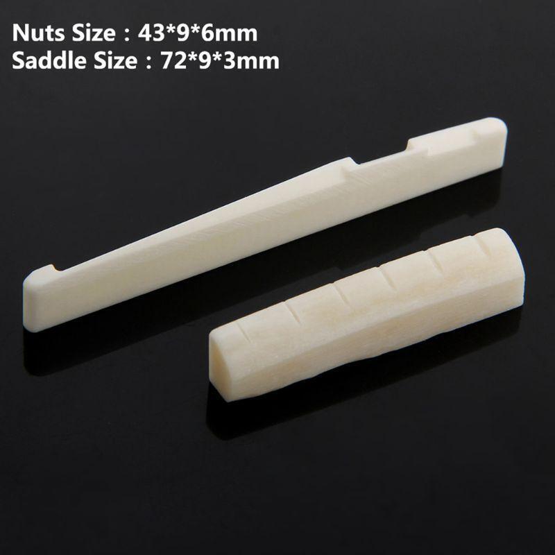 6 String Acoustic Guitar Bone Bridge Saddle and Nut and 6pcs Guitar Bone Bridge