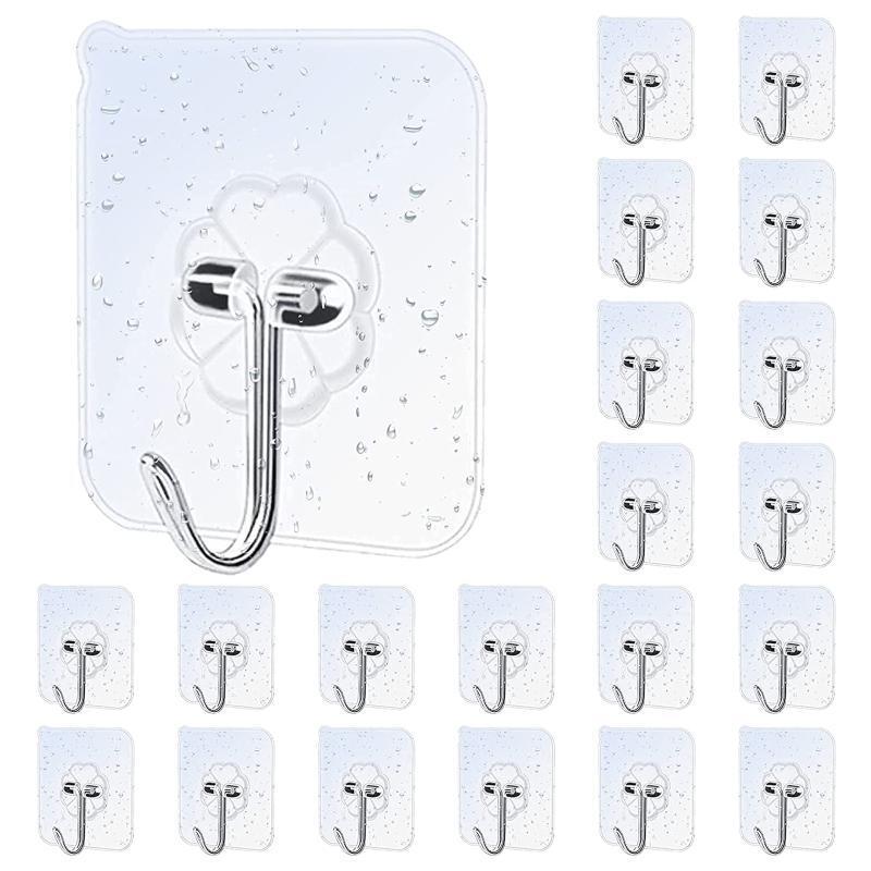 20Pc Self Adhesive Strong Sticky Hooks Heavy Duty Wall Seamless Transparent Hook