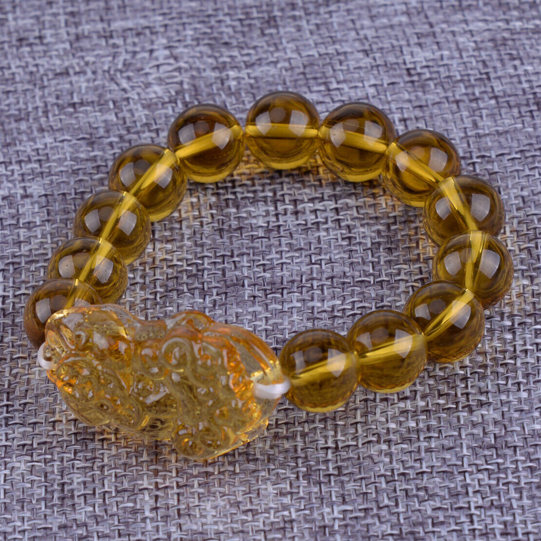 Feng Shui Citrine Yellow Crystal Pi Yao Pi Xiu Xie Bracelet For Wealth 12mm ld