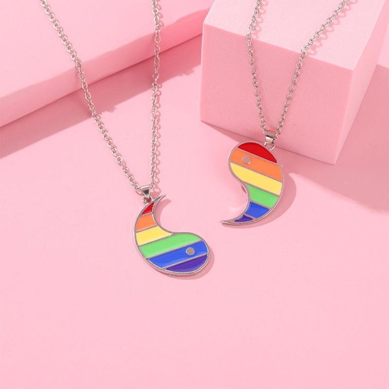 Tai Chi Necklace Rainbow Yin Yang Pendant Necklace for Men Women Friends
