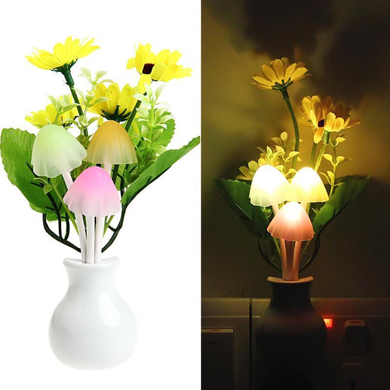 Sensor Night Light Sunflower Flower LED Lamp US Plug 220V Romantic Home Decor