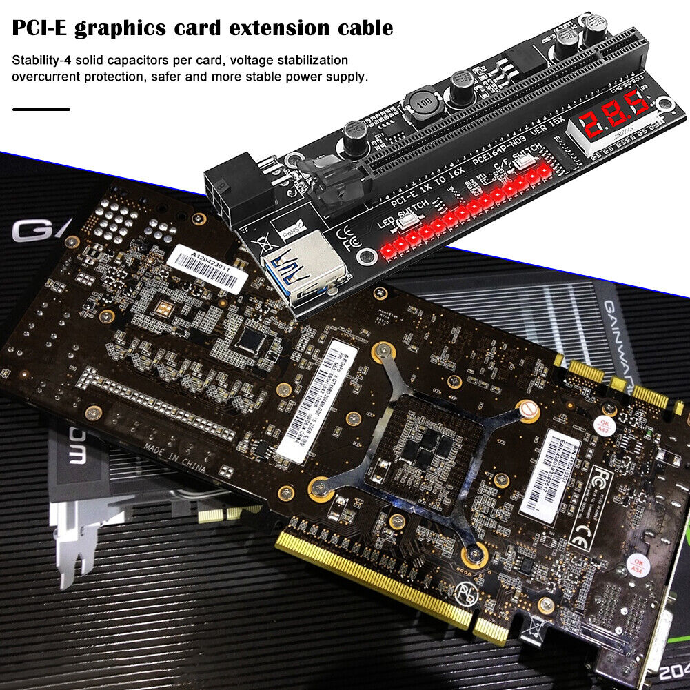 PCI-E 1x to 16x Graphics Card Extender+Adapter+Extension Cable Mining Riser