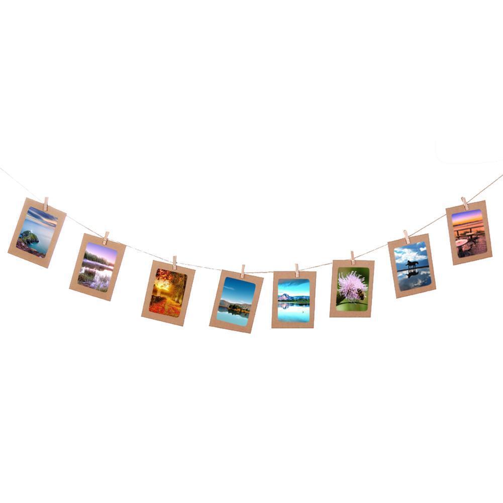 10pcs Paper Frame with Clips Rope Combine DIY Wall Photo Hanging Home(7in)