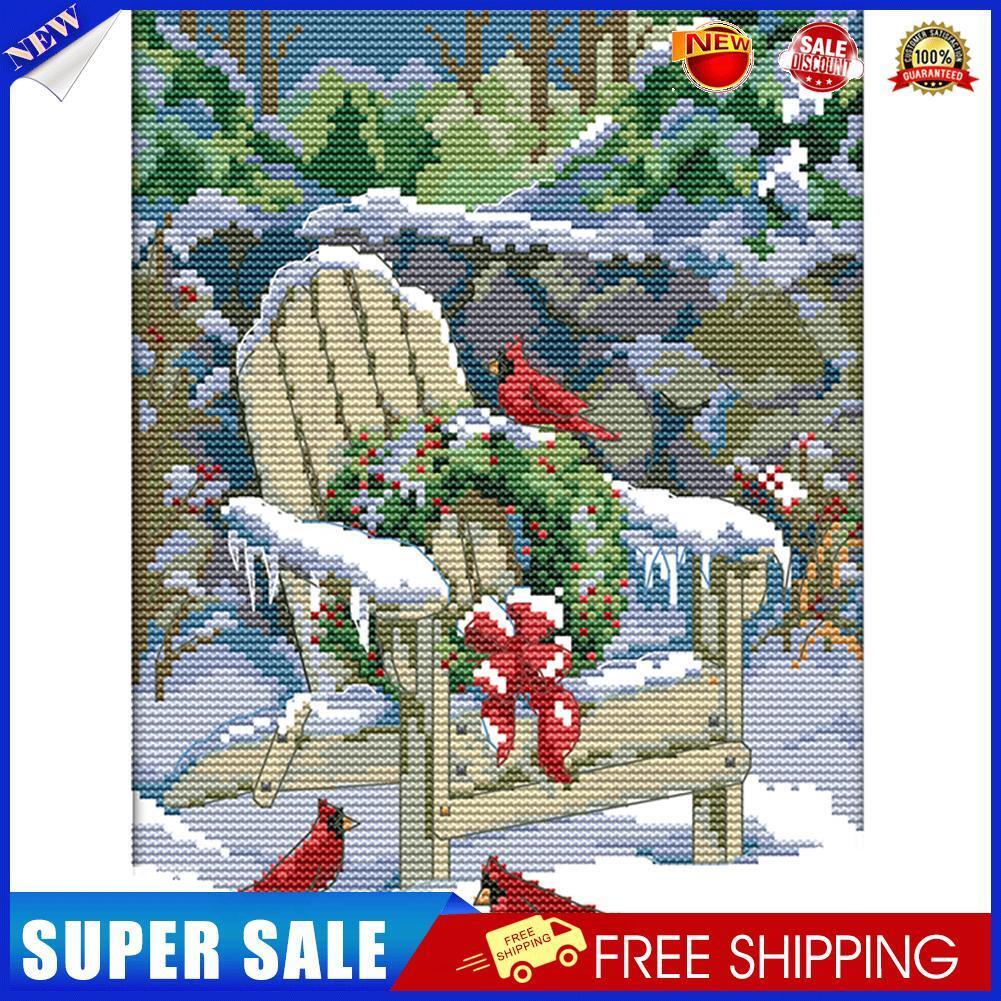 Christmas Snow View Cross Stitch 14CT Stamped Canvas Needlework Kit (F423)
