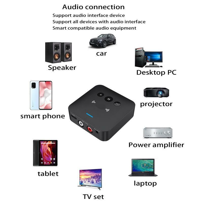 Bluetooth-compatible 5.0 Transmitter & Receiver Adapter AUX+RCA Port Car Kits