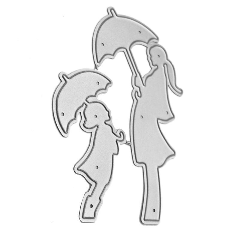 Mother and Daughter with Umbrella Cutting Dies Stencil DIY Scrapbooking Template
