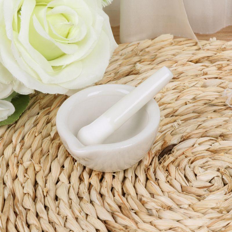 Porcelain Mortar and Pestle Set White Mixing Crusher Herbs Spices Pill Crusher