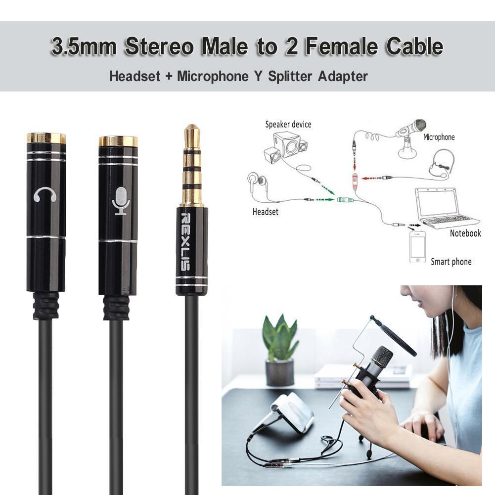 3.5mm Male to Headphone+Mic Audio Splitter Cable for Phone PC Tablet