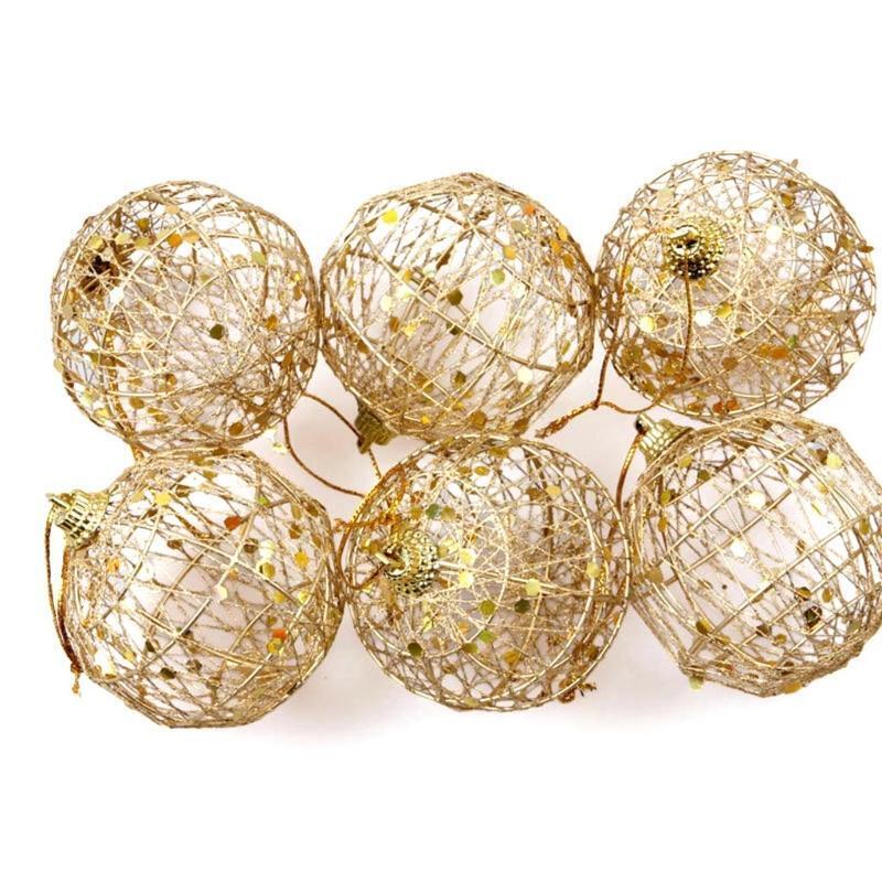 6Pcs/ Christmas Ball Ornaments Iron Wire Glitter Sequins Scales Pendant Decor