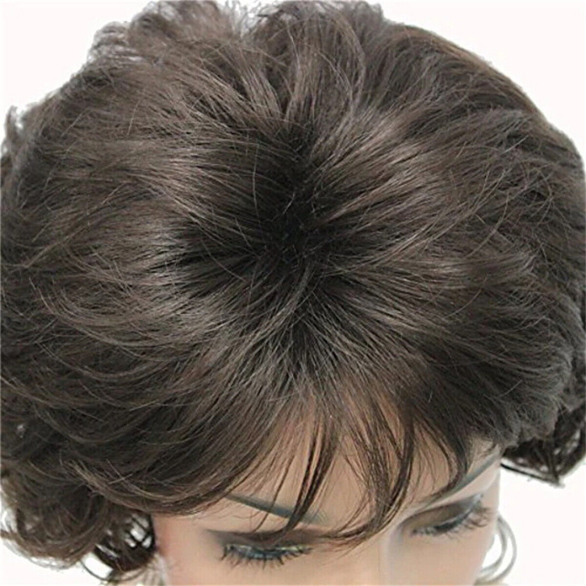 Women Ladies Fashion Short Curly Wig Natural Brown BOB Wavy Hair Wigs with Bangs