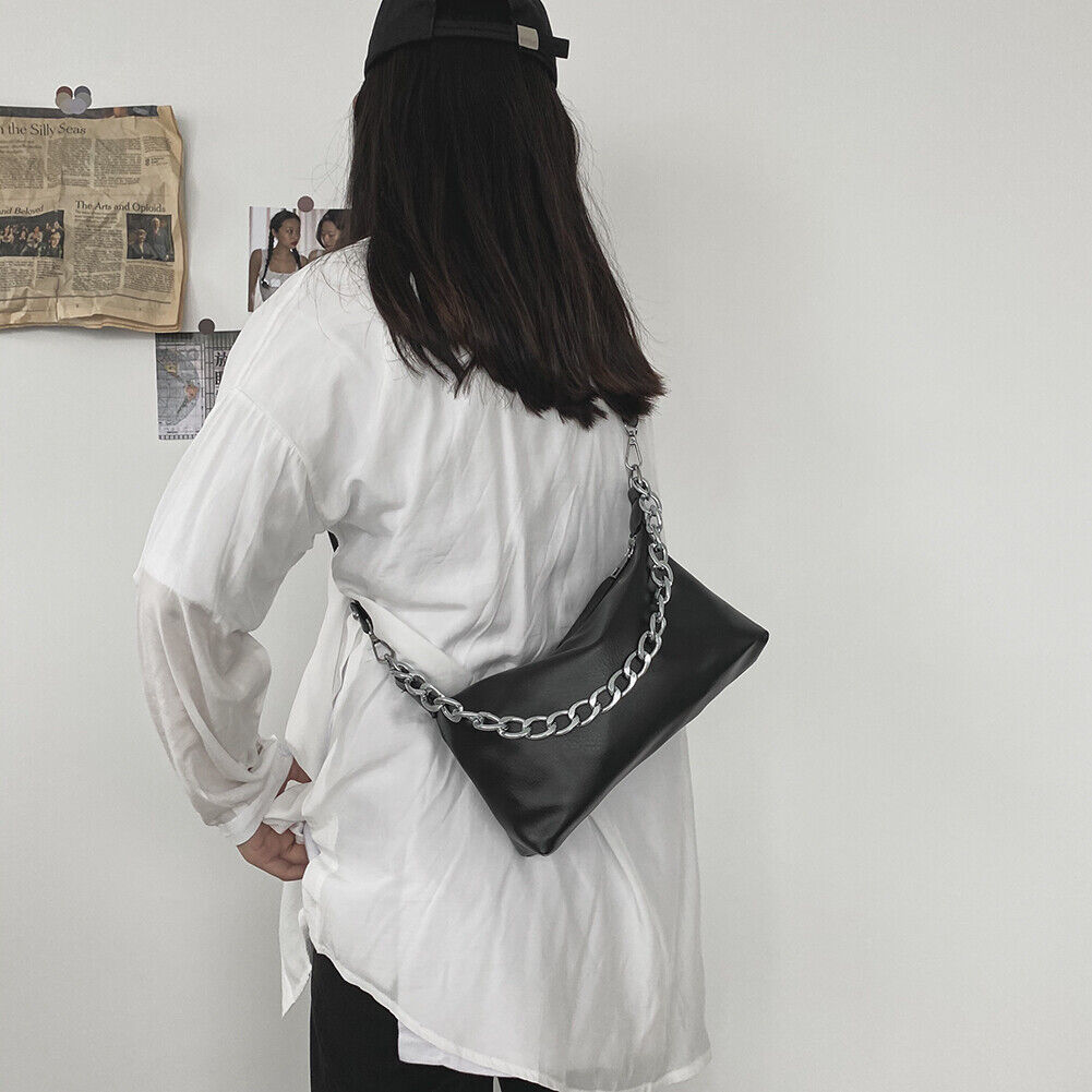 Solid Color PU Crossbody Bags Women Elegant Chain Portable Shoulder Handbag