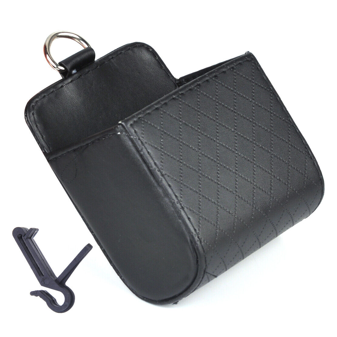 Car Accessory Black PU Leather Box Organizer Phone Pocket Storage Bag Holder Li