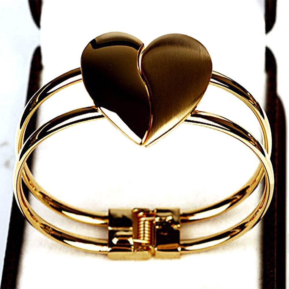 Bangle Cuff Alloy Bling Couple Double Layer Glossy Heart Bracelet