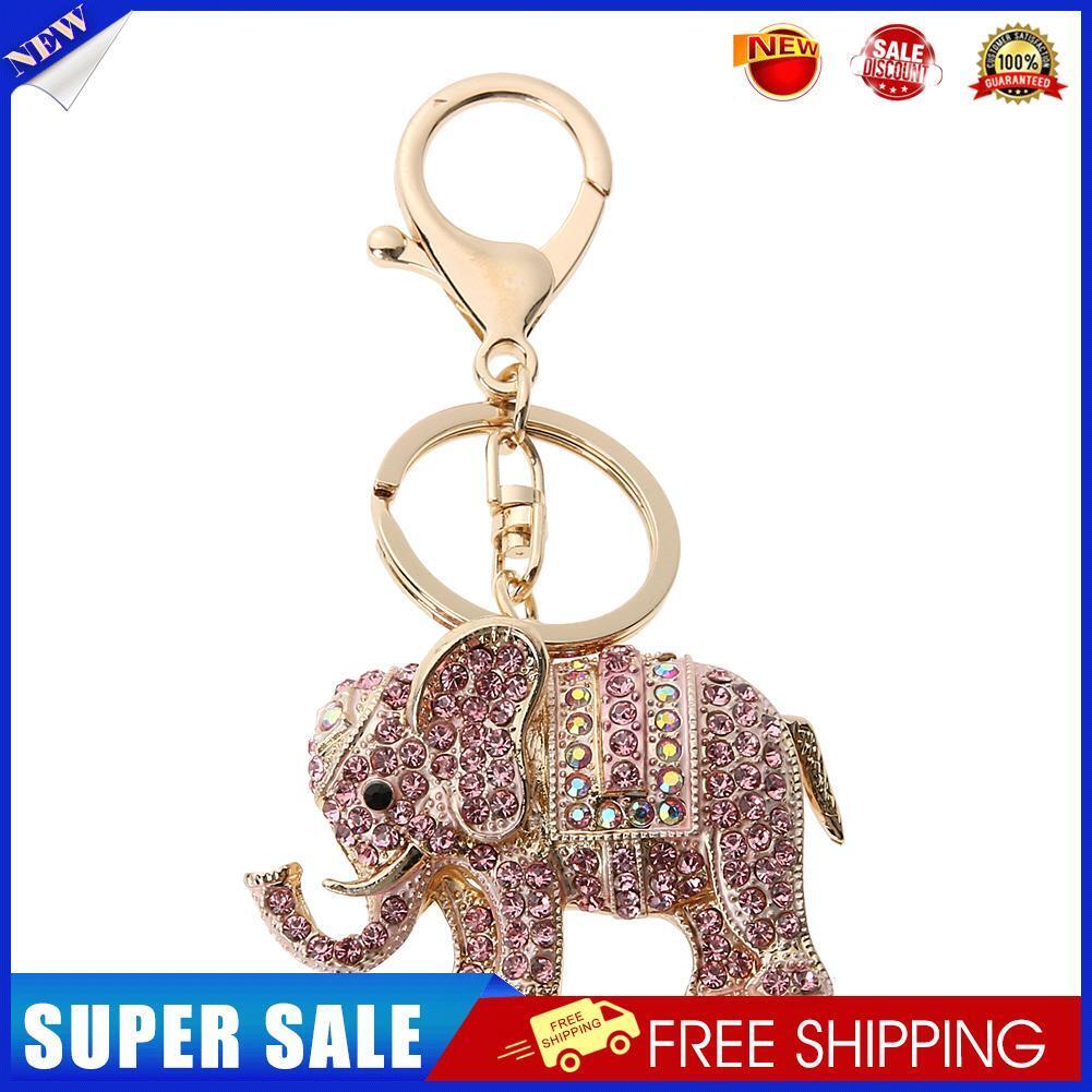 Popular Inlaid Color Cast Elephant Keychain Ladies Bag Pendant(Pink)