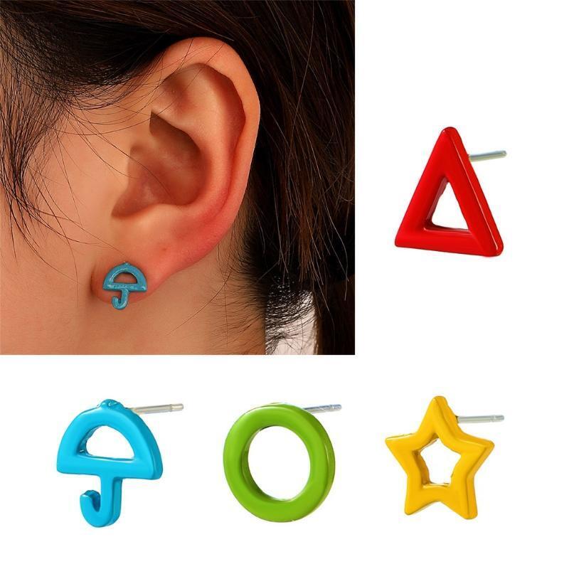 Simple Color Geometric Earrings Set Sweet and Fun Small Fresh Fashion Earrings