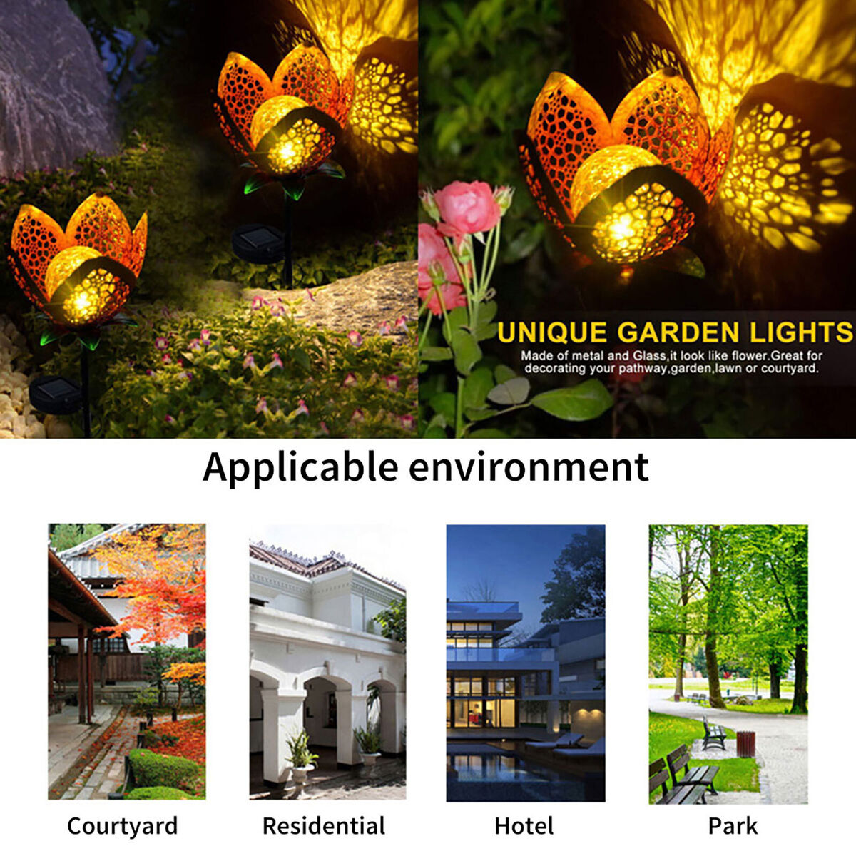 Flowers Solar Lights, Garden Stake Metal Art Lamp, Waterproof for Outdoor