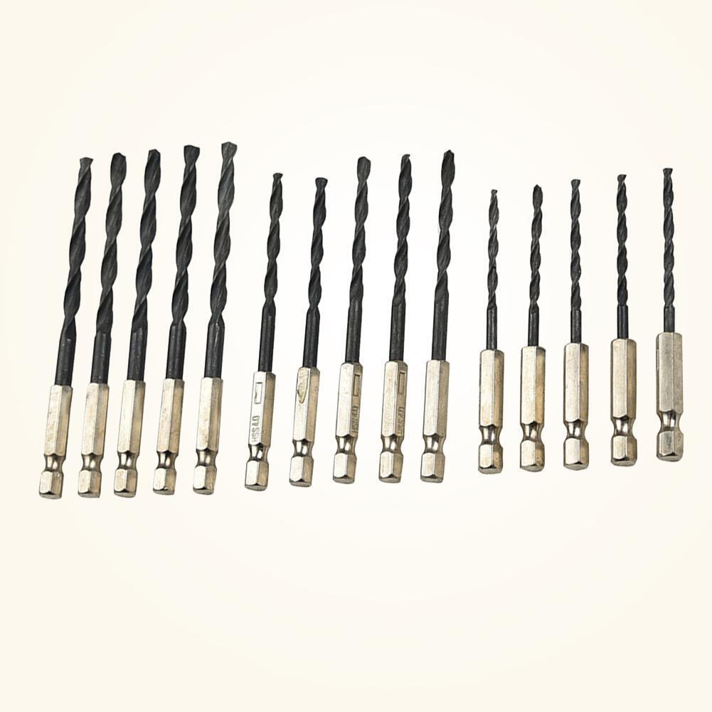 15pcs HSS Hex Shank Drill Bits Set Hexagonal Screw Twist Electric Drills