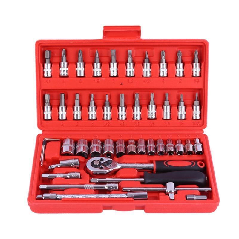 Car Repair Tool Kit Auto Ratchet Wrench Screwdriver Socket DIY Power Tools 46pcs