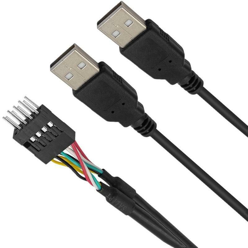 2x USB 2.0 Type A Male Head to Computer Case Motherboard 9pin Header Cable 20''