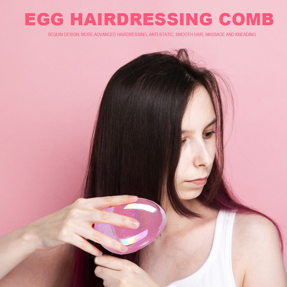Women Egg Round Comb Anti Static Smoothing Hairdressing Hair Brush (Pink)