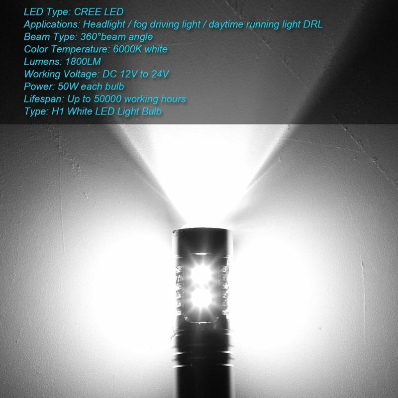 2pcs H1 Headlamp Super White 6000K 100W High Power LED Fog Light Driving Bulb