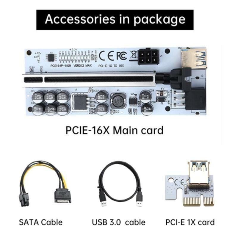 6PCS PCI Express 1X 16X Extension Adapter USB3.0 PCI-E Riser 10 Capacitor 13xLED