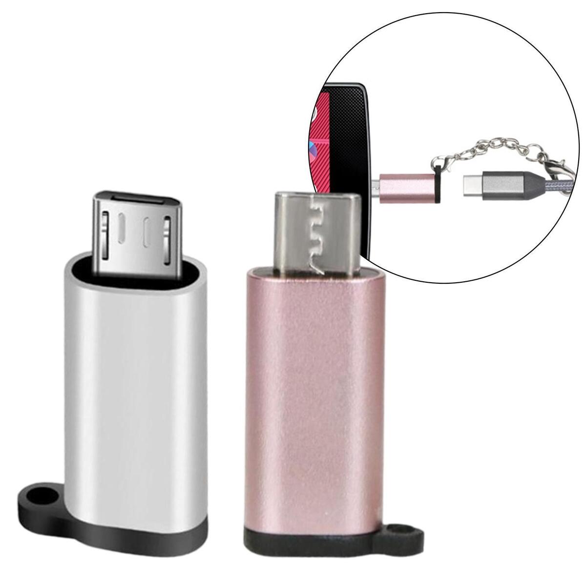 2Pieces Micro USB Converter Type C Adapter Connector with Keychain Charger